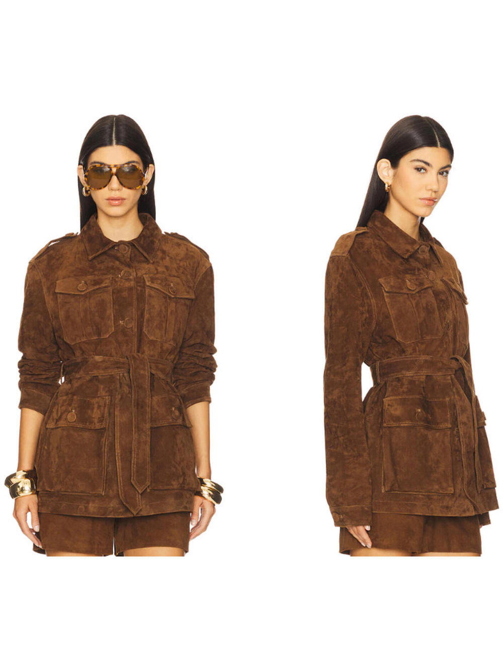AEXAE Leather Suede Mid Jacket Adjustable belt with tie closure M $949msrp NWT